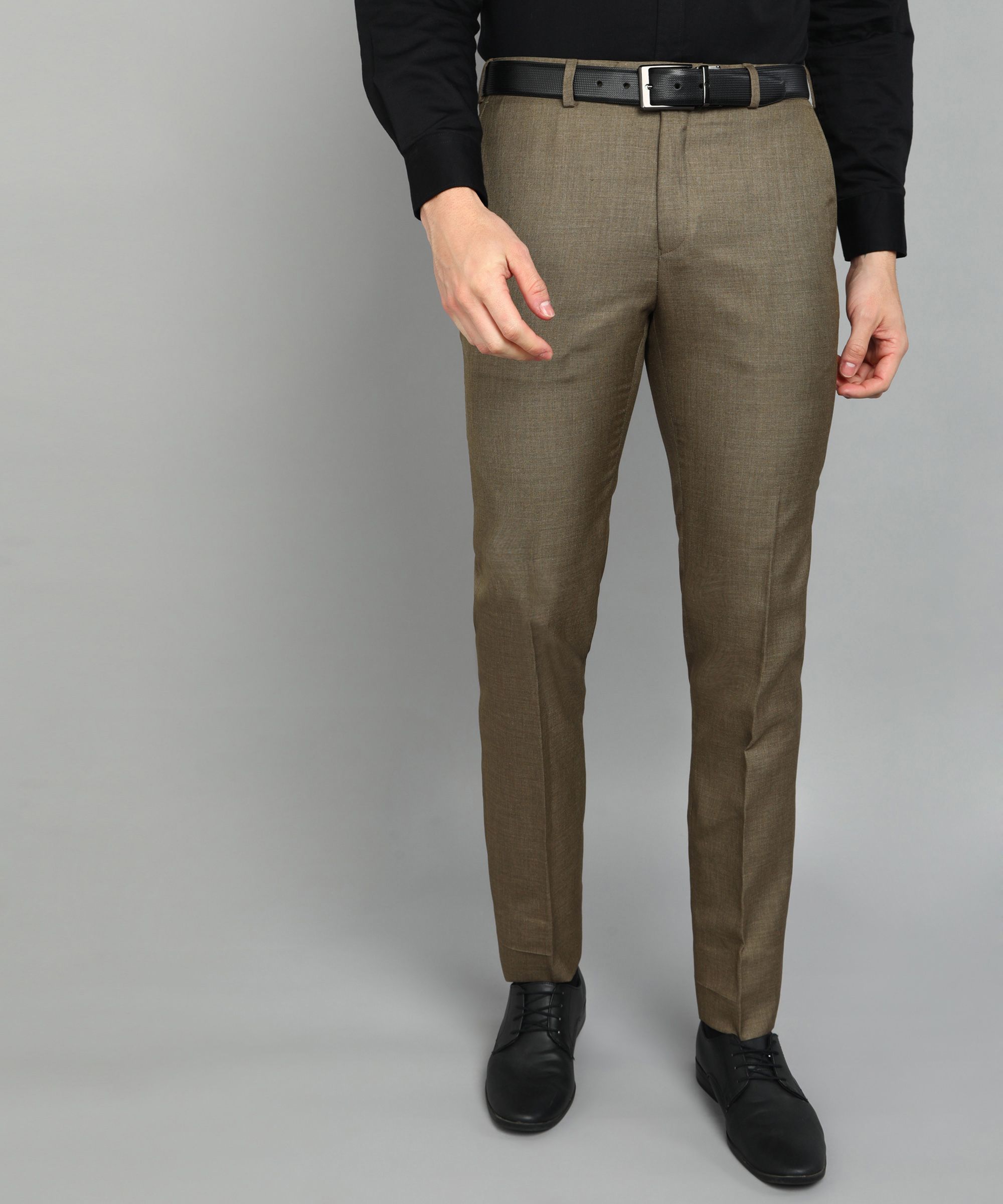 Men Slim Fit Brown Polyester Trousers-image-32