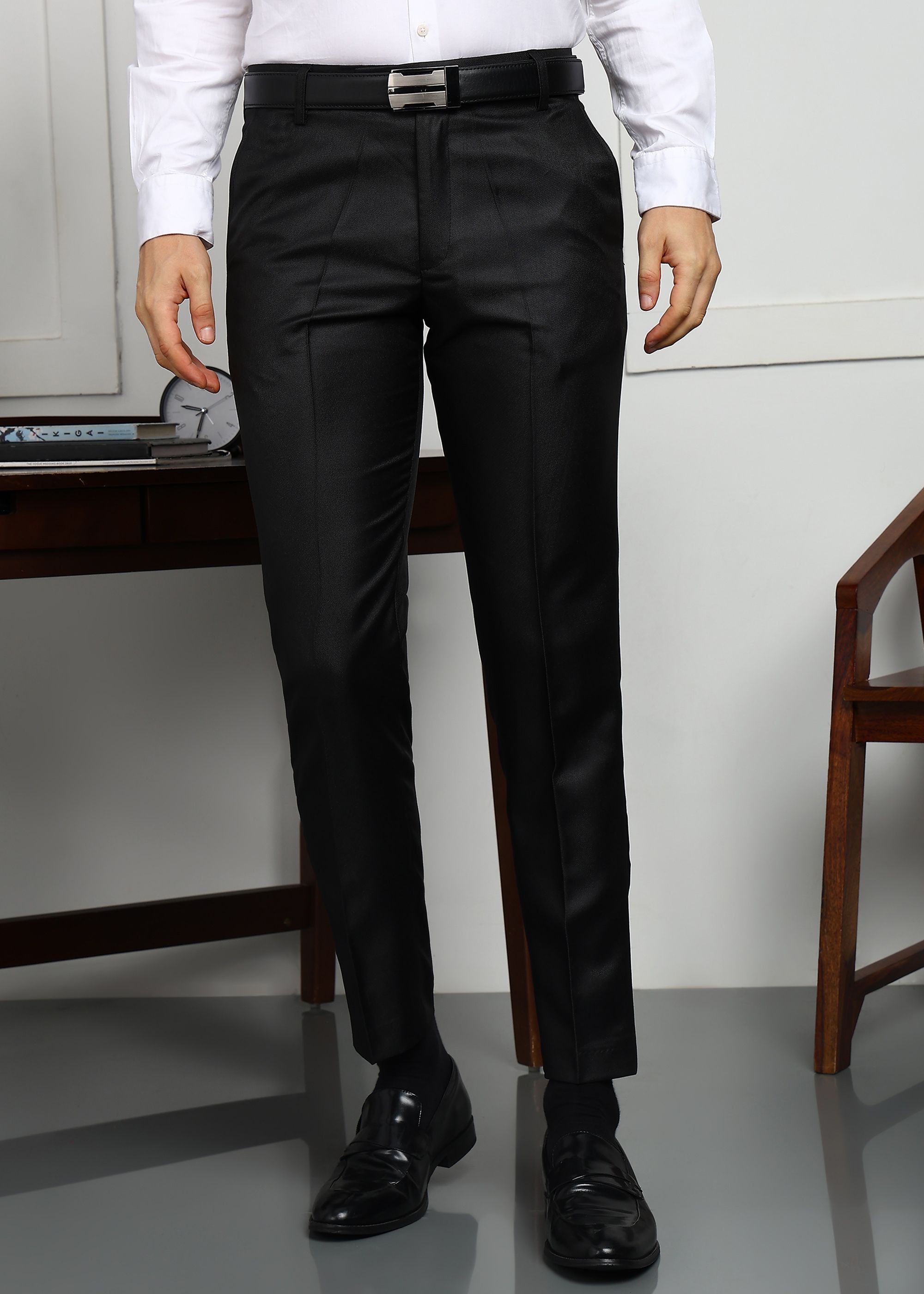 cyphus Men Regular Fit Black Cotton Blend Trousers-picture-13