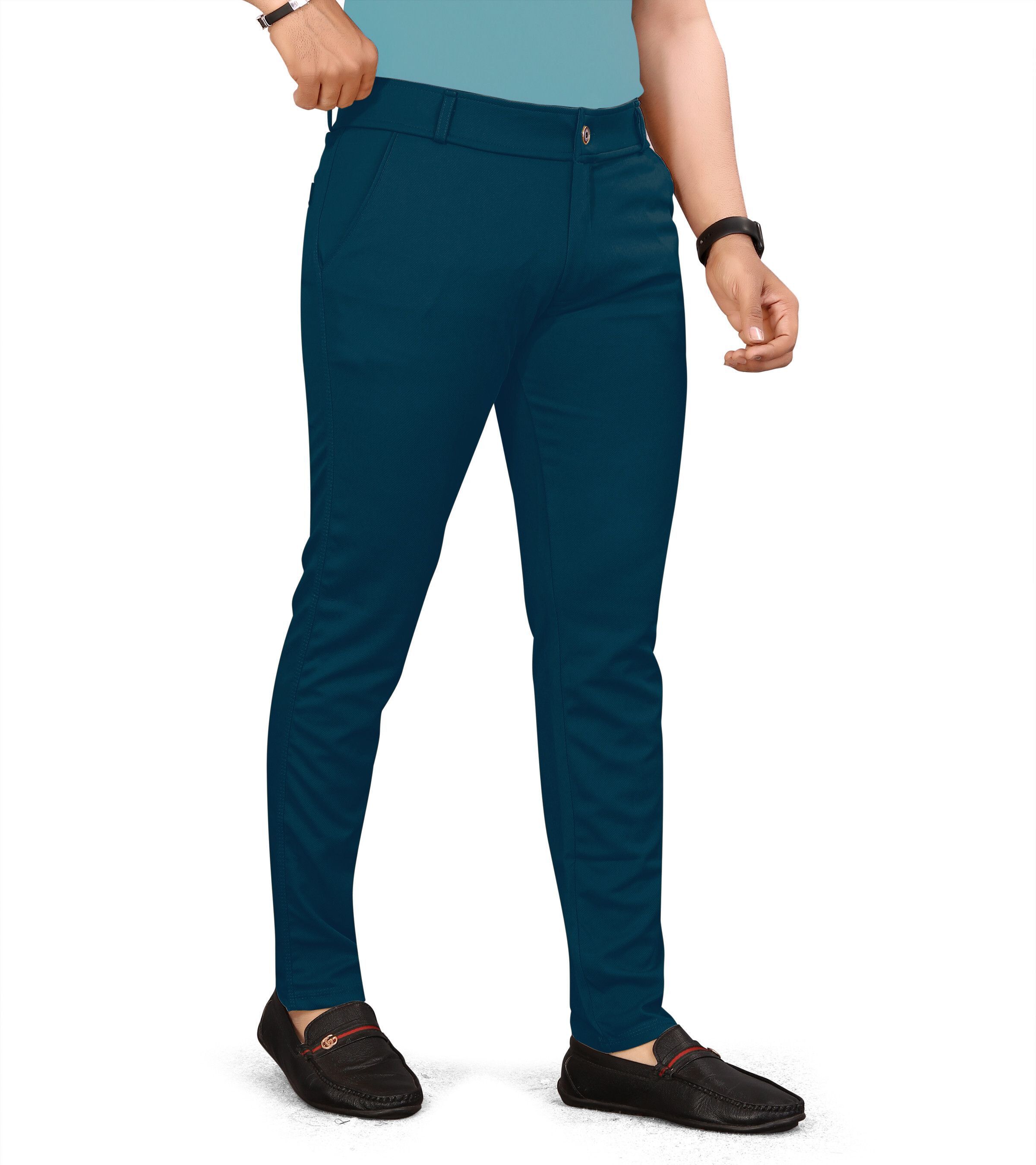 bidatsh trend Men Slim Fit Dark Blue Lycra Blend Trousers-picture-10