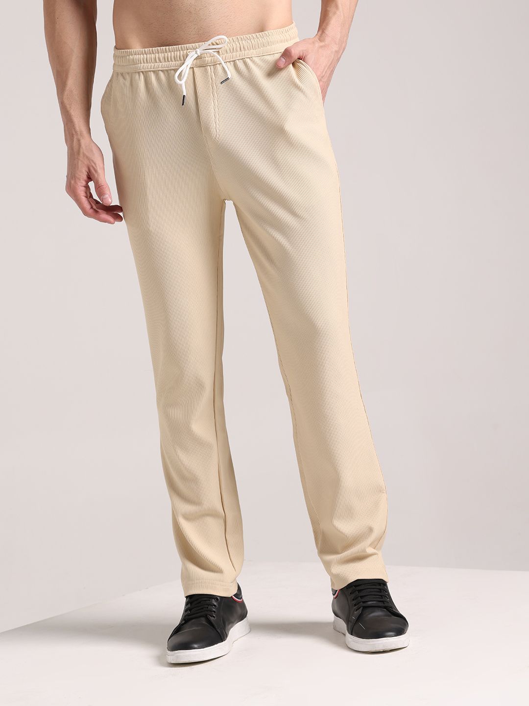 indiclub Men Relaxed Beige Corduroy Trousers-picture-11