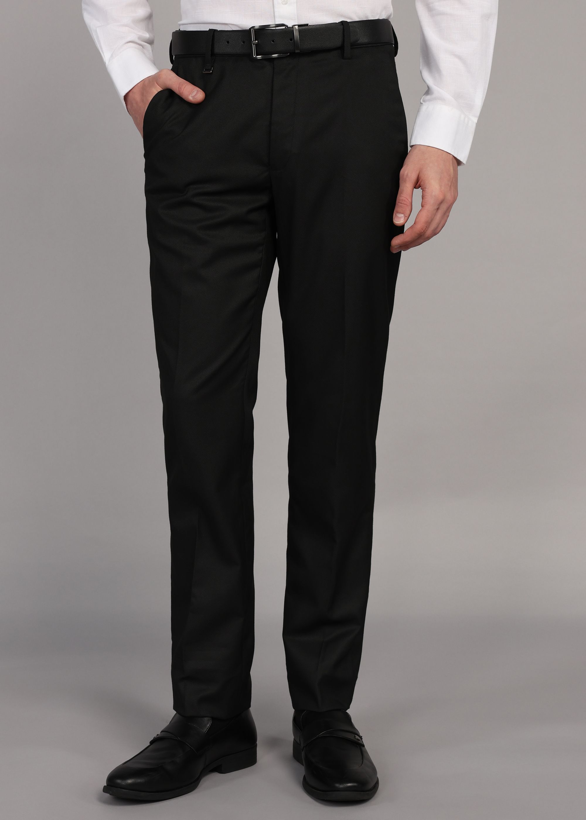 van heusen Men Slim Fit Black Polyester Trousers-picture-15