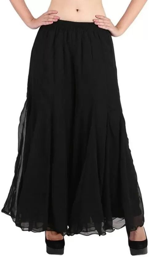 Women Flared Black Georgette Trousers