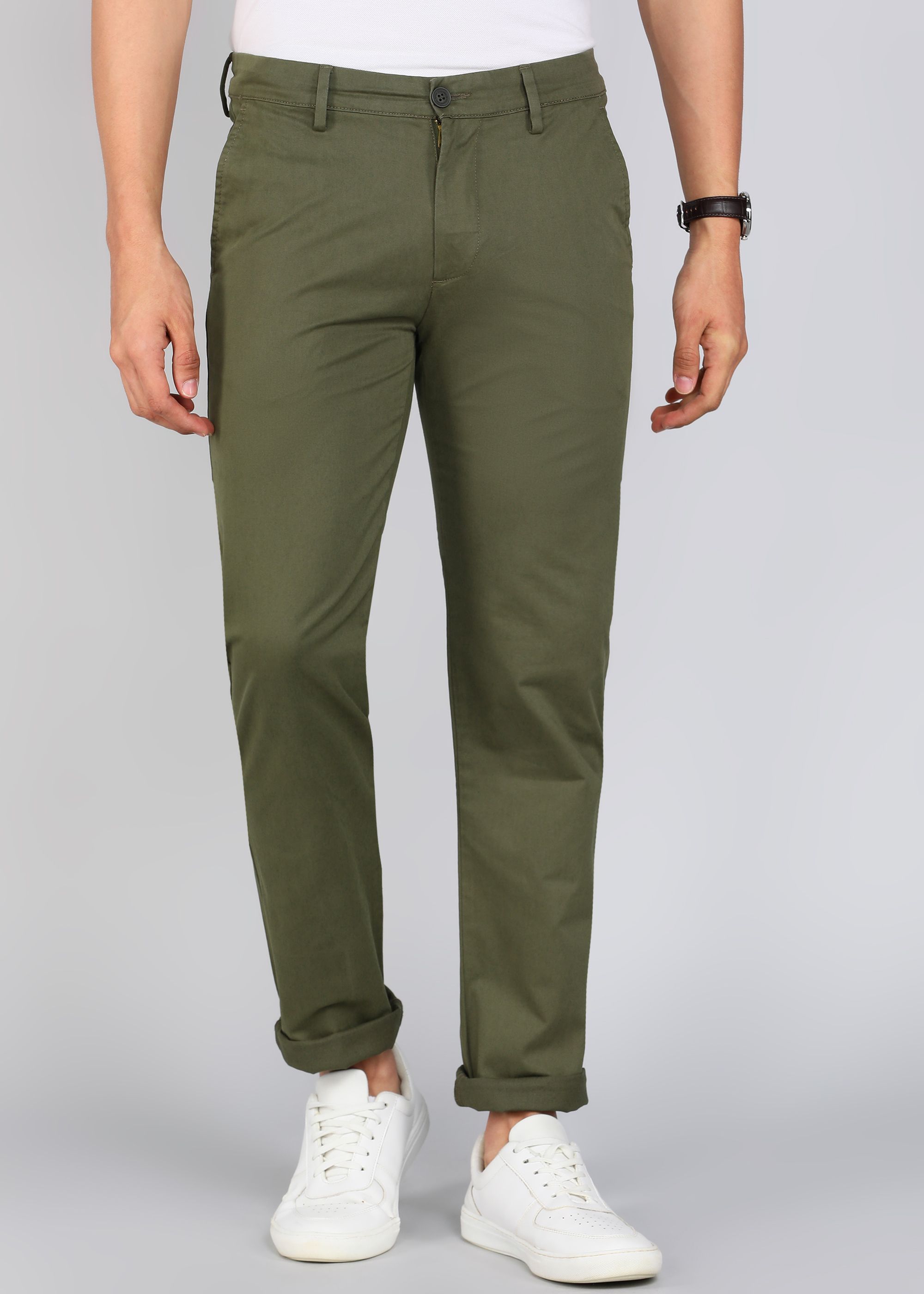 peter england Men Regular Fit Green Cotton Blend Trousers-picture-11