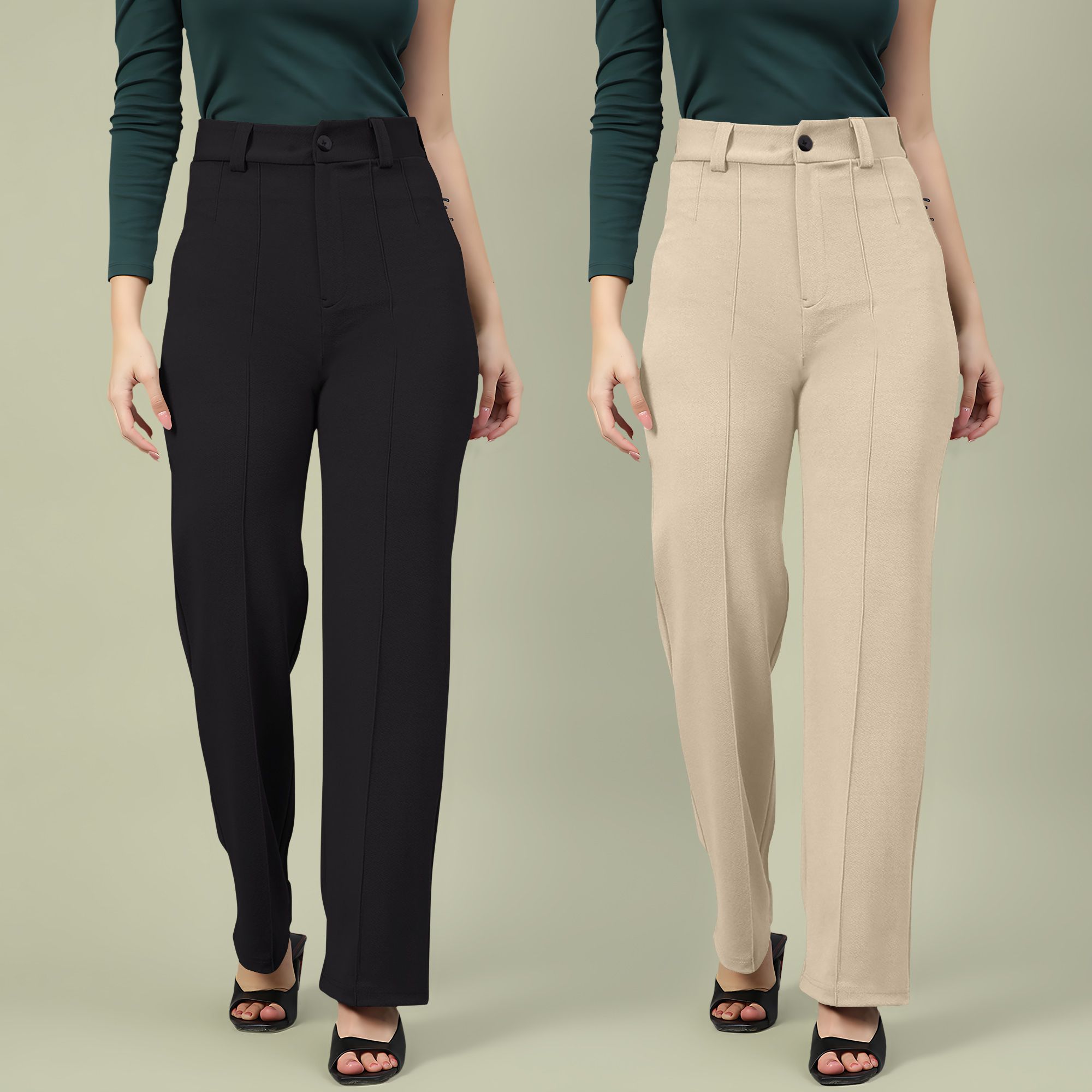 dream beauty fashion Pack of 2 Women Regular Fit Multicolor Polyester Trousers-picture-28