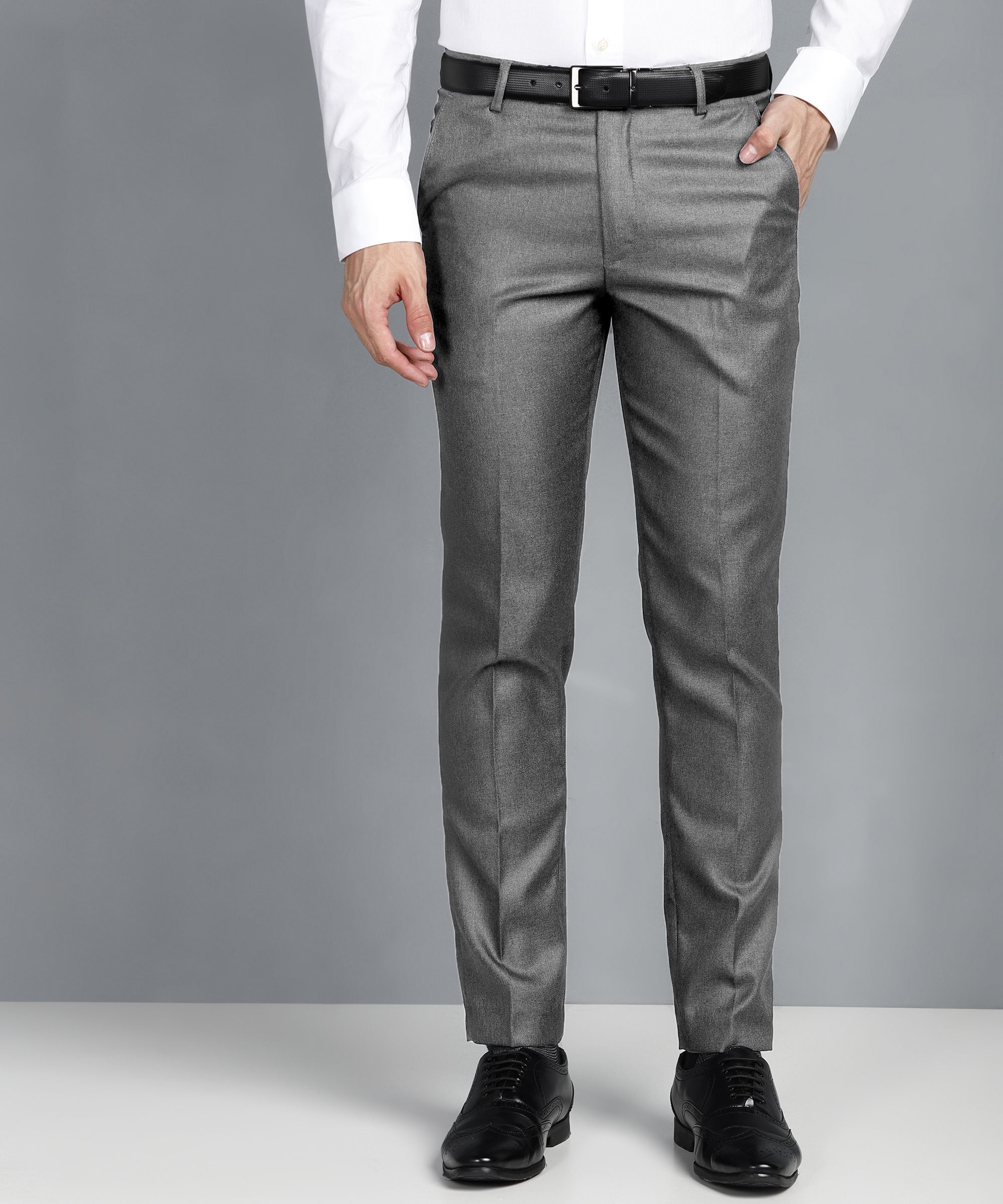 Men Regular Fit Grey Cotton Blend Trousers