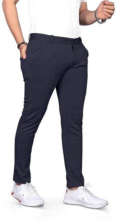 bidatsh trend Men Slim Fit Dark Blue Lycra Blend Trousers-picture-11