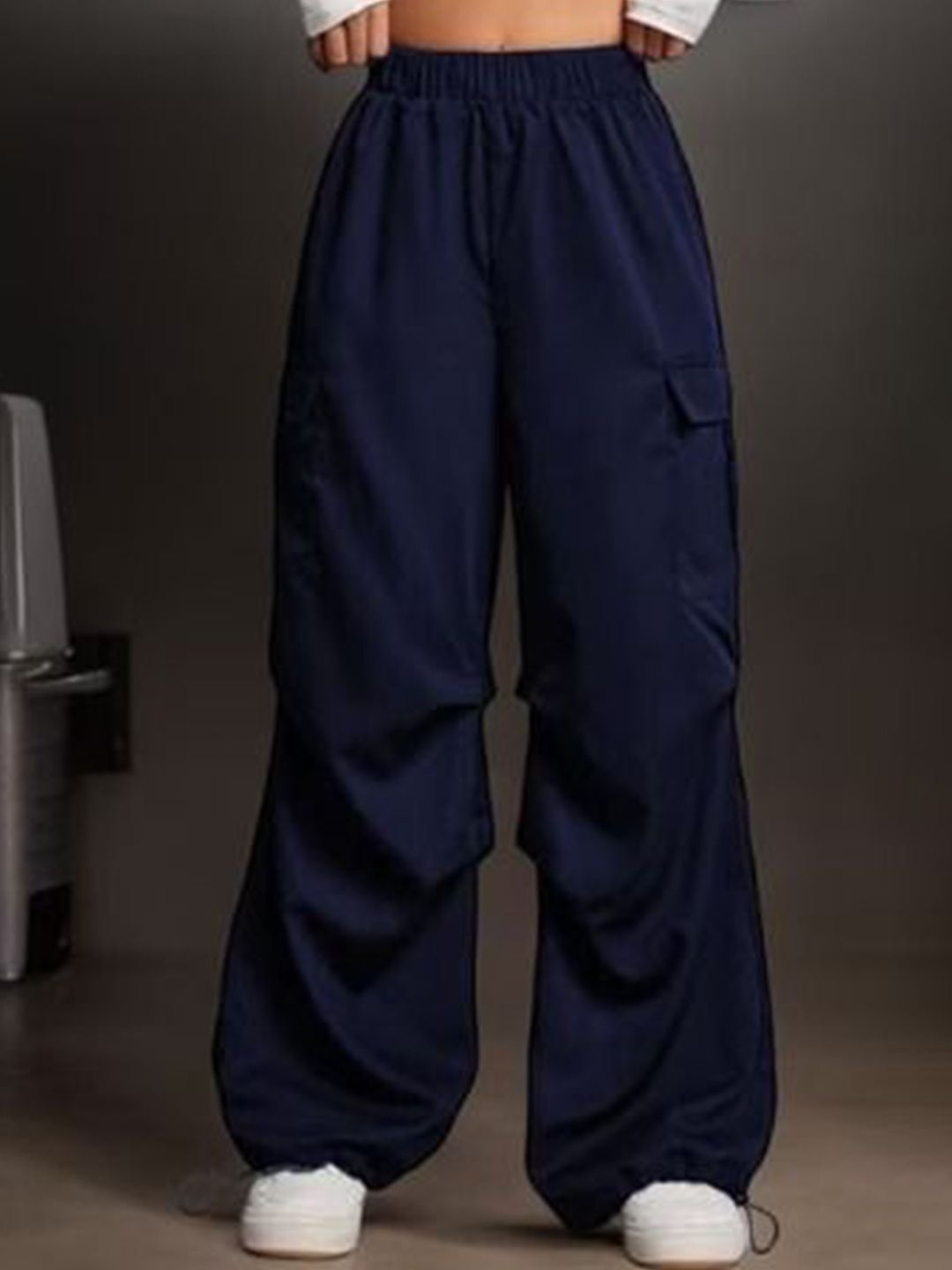 Women Loose Fit Blue Lycra Blend Trousers-image-14