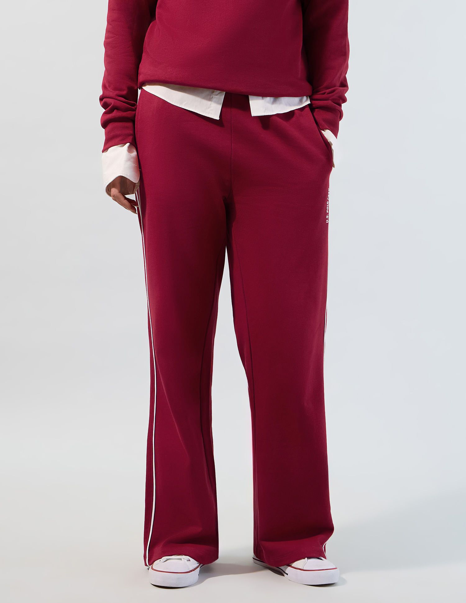 u.s. polo assn. Women Straight Fit Red Cotton Blend Trousers-picture-12