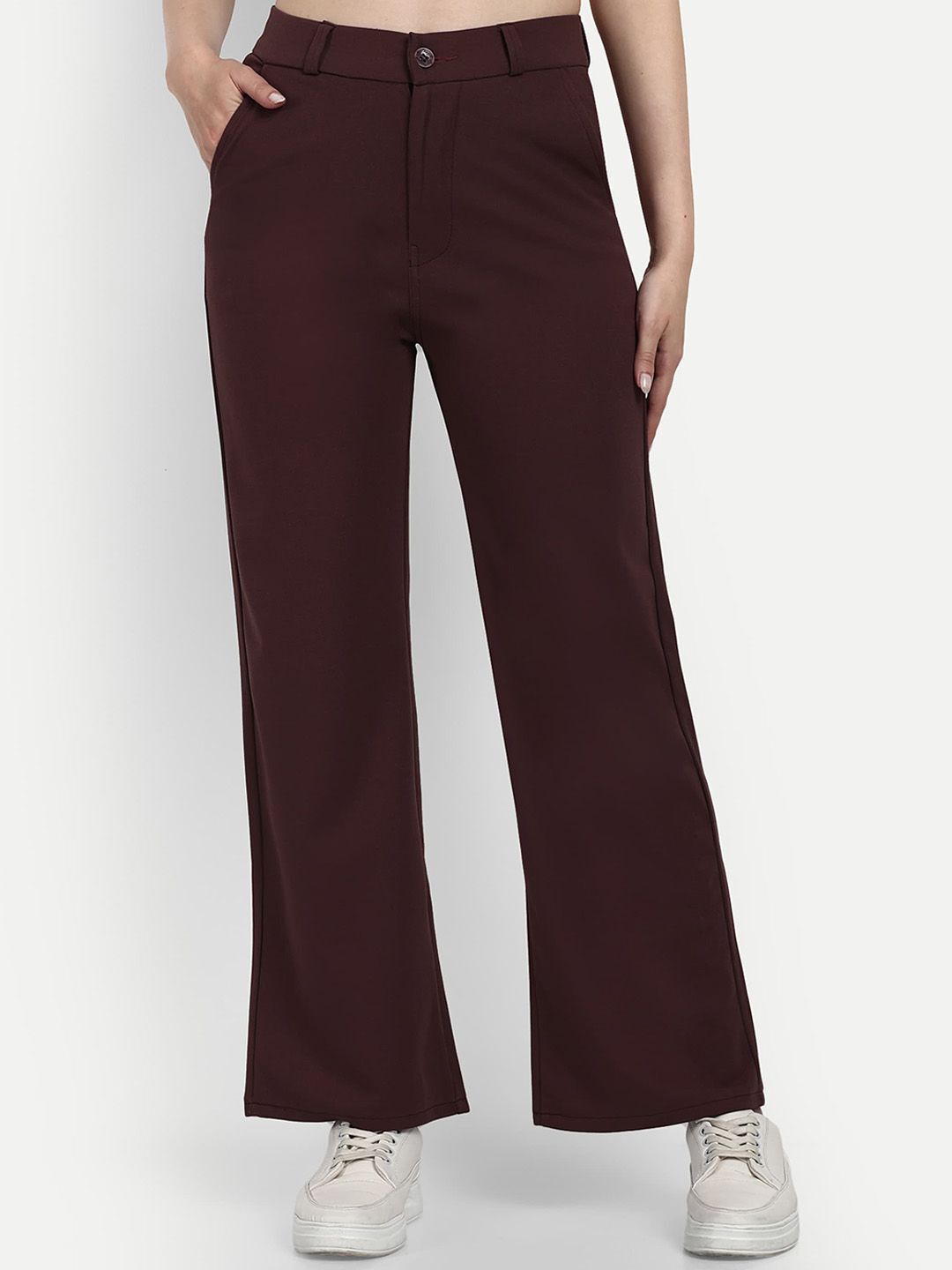 broadstar Women Straight Fit Brown Lycra Blend Trousers-picture-40