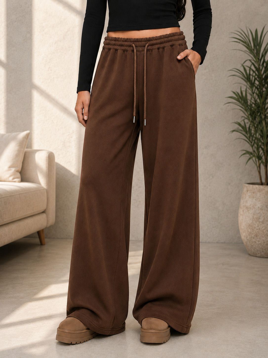 eraandedge clothing Women Solid Brown Track Pants-picture-46