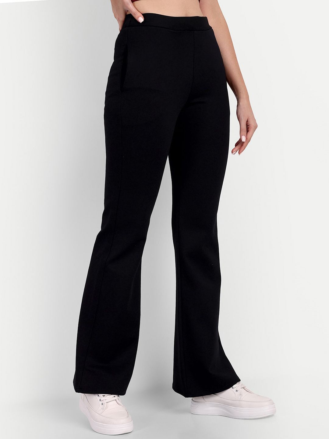 broadstar Women Flared Black Lycra Blend Trousers-picture-31