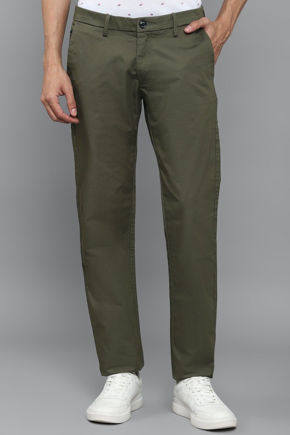 allen solly Men Slim Fit Green Cotton Blend Trousers-picture-13