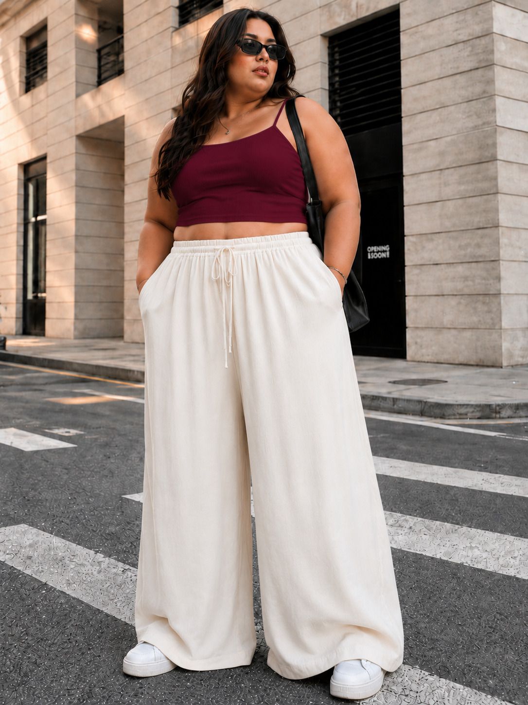 fabflee Women Relaxed White Polyester Trousers-picture-3