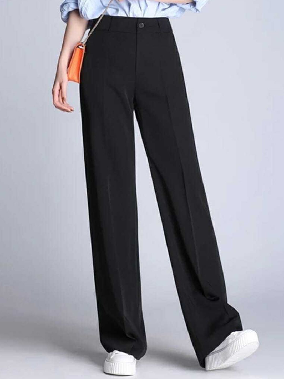 Women Loose Fit Black Lycra Blend Trousers