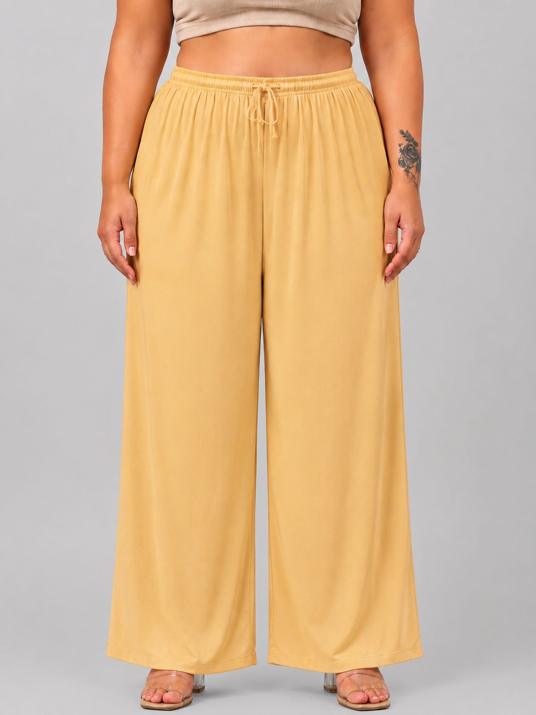 trend level Women Loose Fit Yellow Viscose Rayon Trousers-picture-12