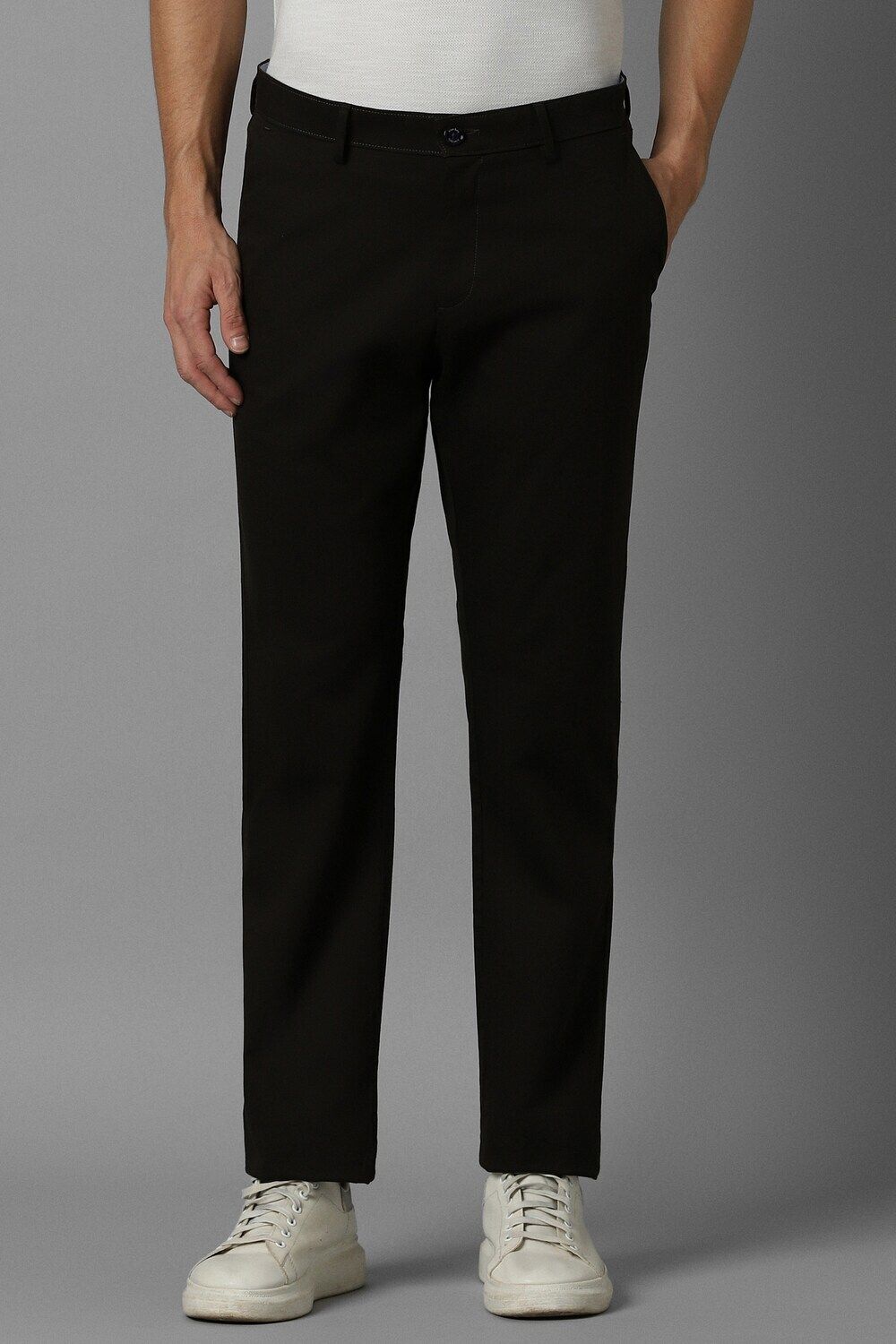 allen solly Men Regular Fit Black Cotton Blend Trousers-picture-13