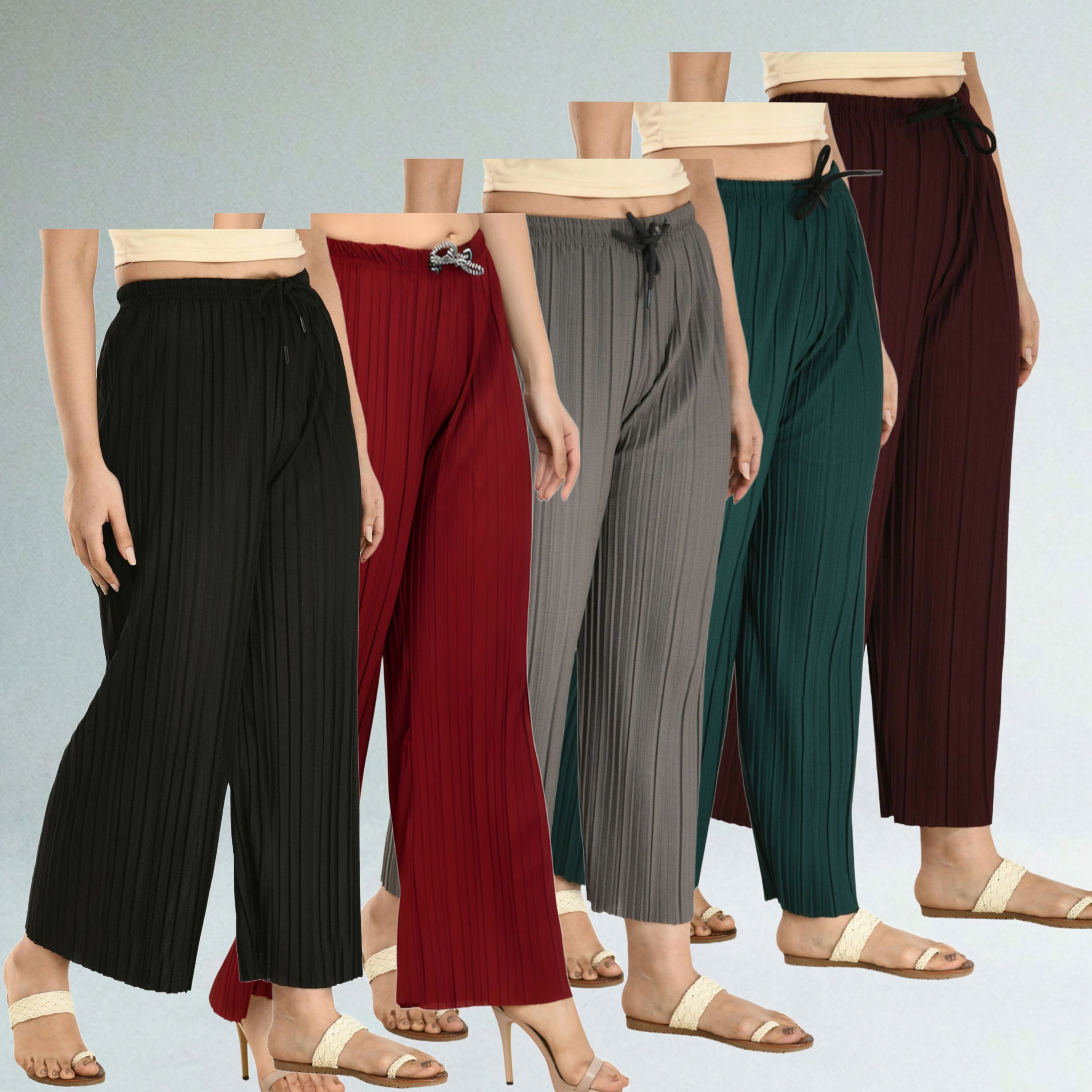 Pack of 5 Women Regular Fit Multicolor Lycra Blend Trousers-image-48