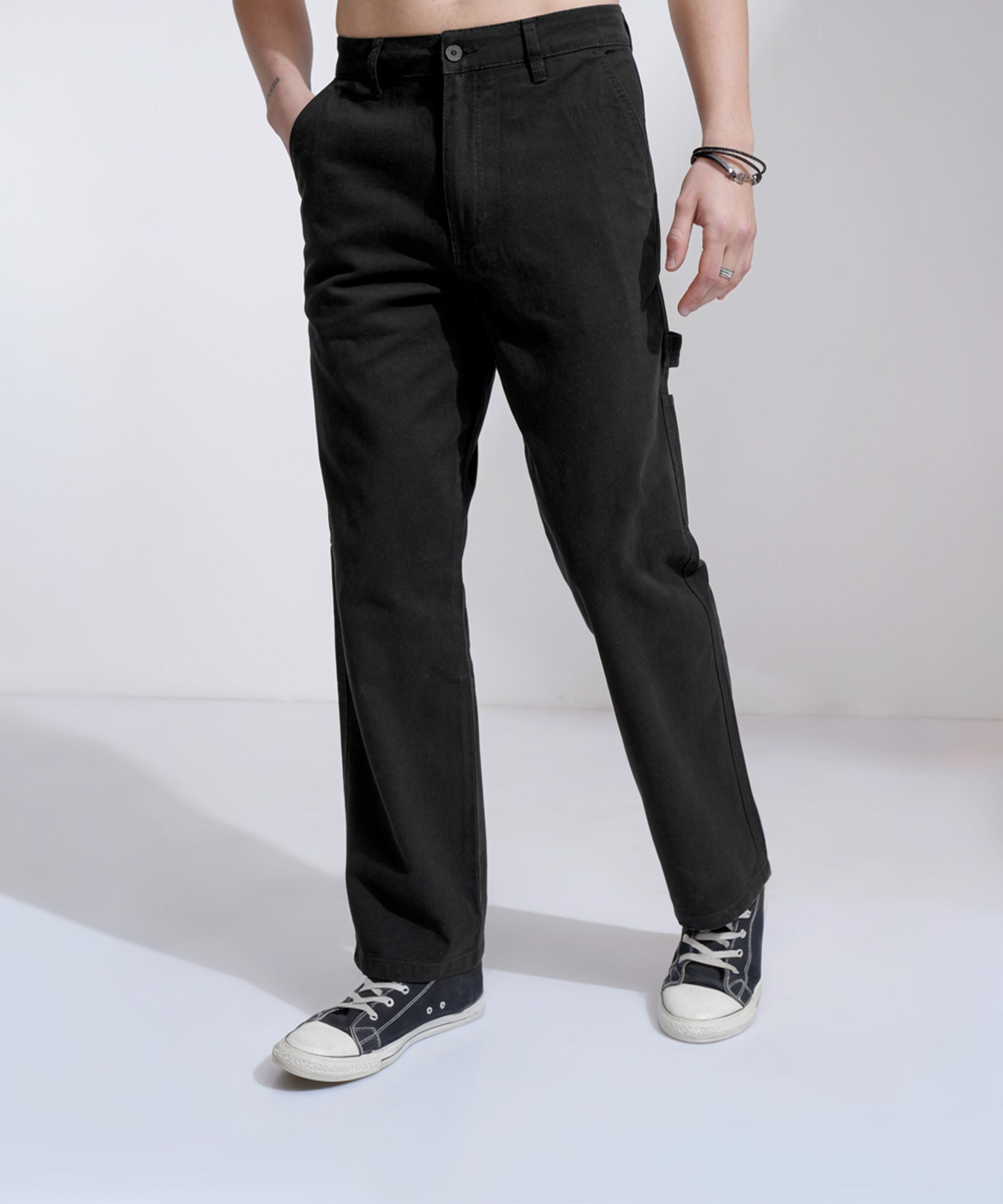 highlander Men Straight Fit Black Pure Cotton Trousers-picture-10