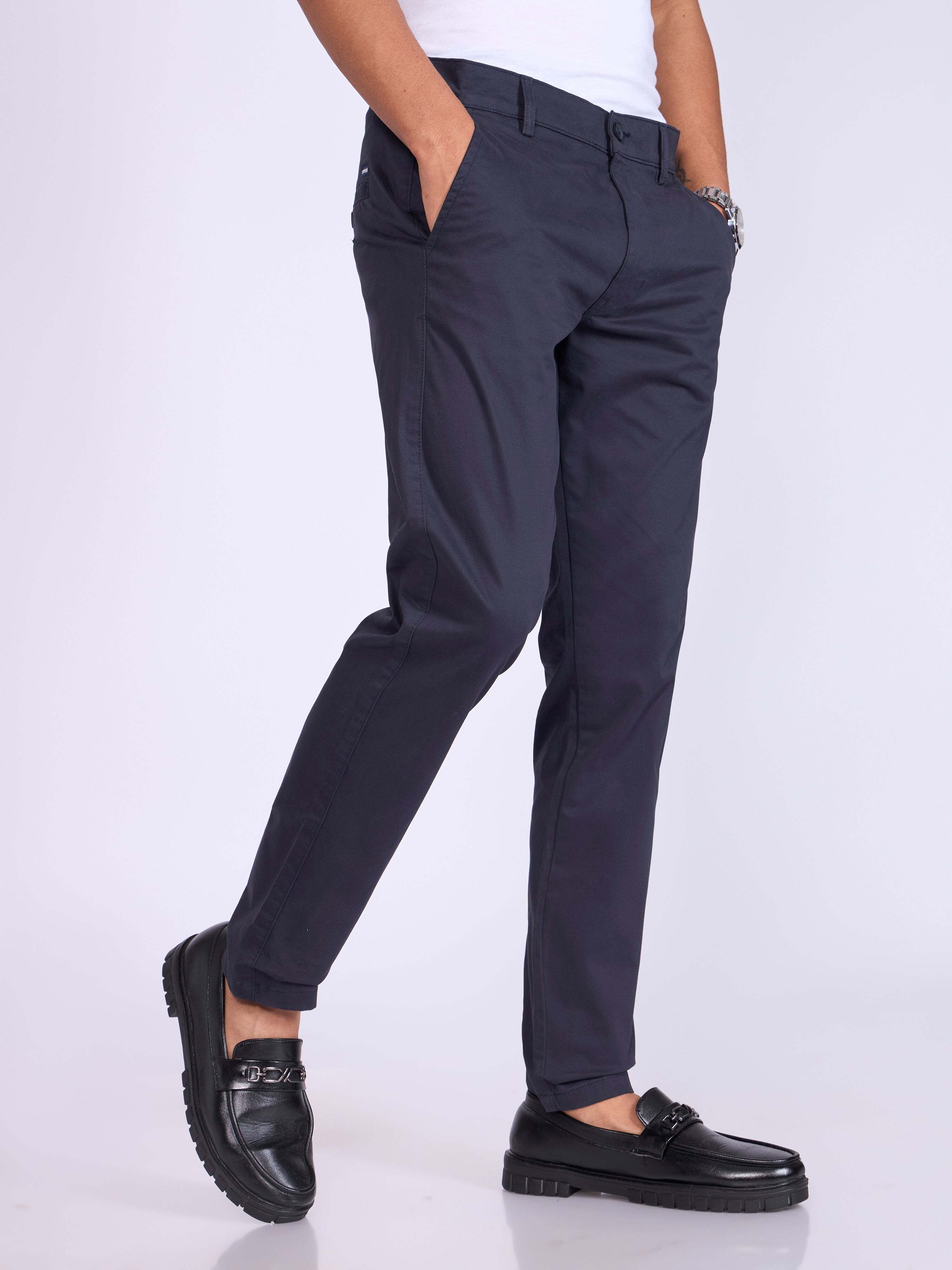 espanshe Men Skinny Fit Dark Blue Pure Cotton Trousers-picture-30