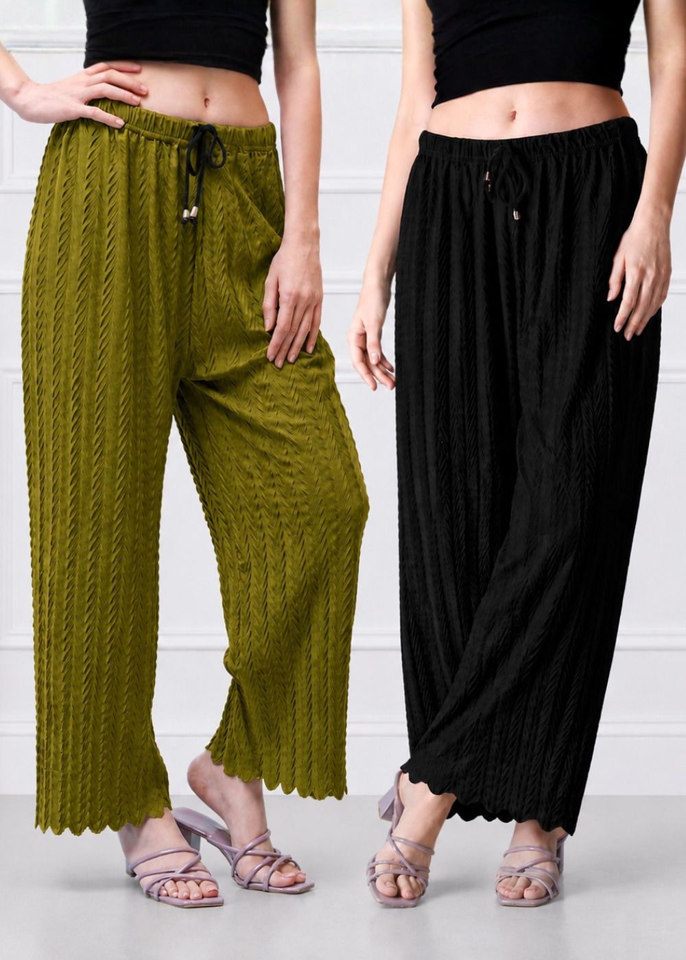 sweetseam Pack of 2 Women Straight Fit Black, Green Lycra Blend Trousers-picture-3