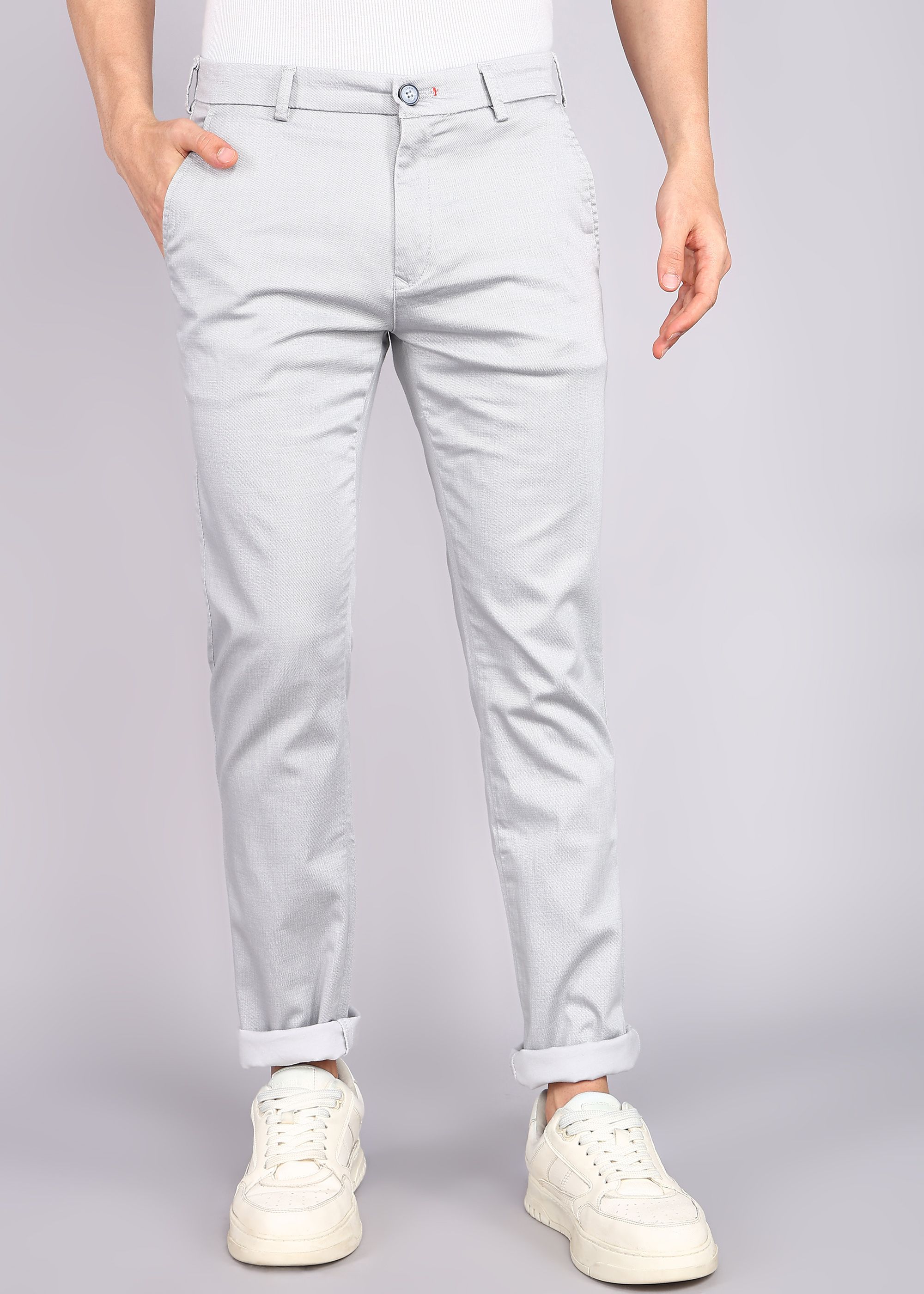 killer Men Slim Fit Grey Cotton Blend Trousers-picture-32