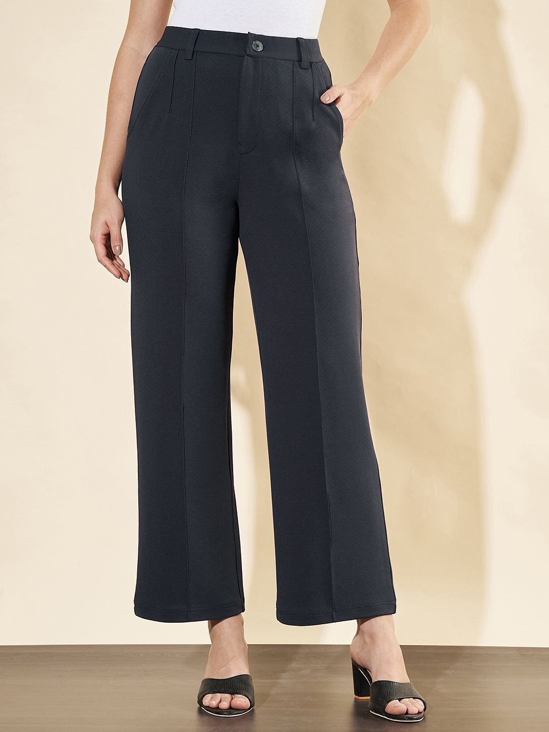 slenor Women Regular Fit Black Viscose Rayon Trousers-picture-23