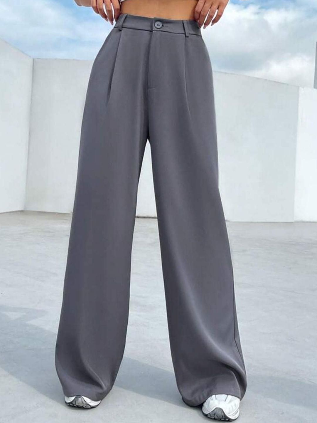 Women Loose Fit Grey Polyester Trousers-image-18
