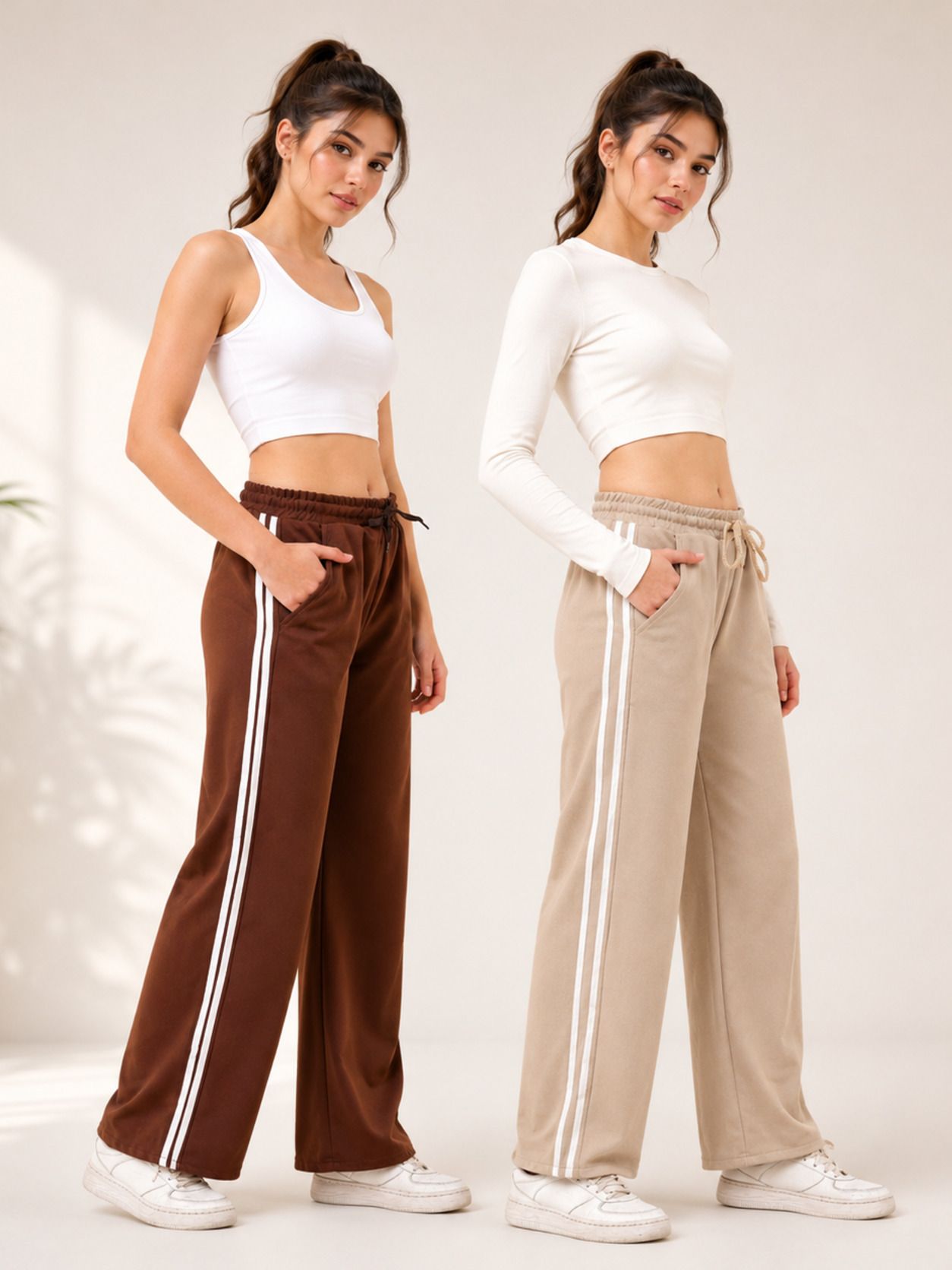 stylerags Pack of 2 Women Solid Brown, Beige Track Pants-picture-1