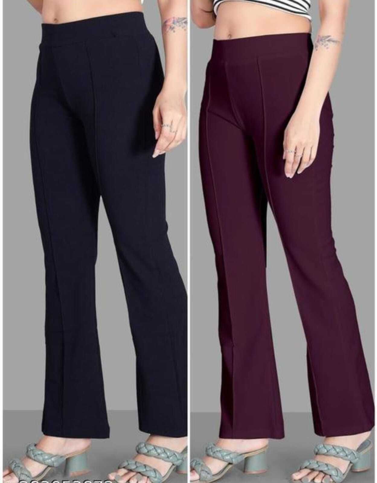 Pack of 2 Women Flared Dark Blue, Maroon Lycra Blend Trousers