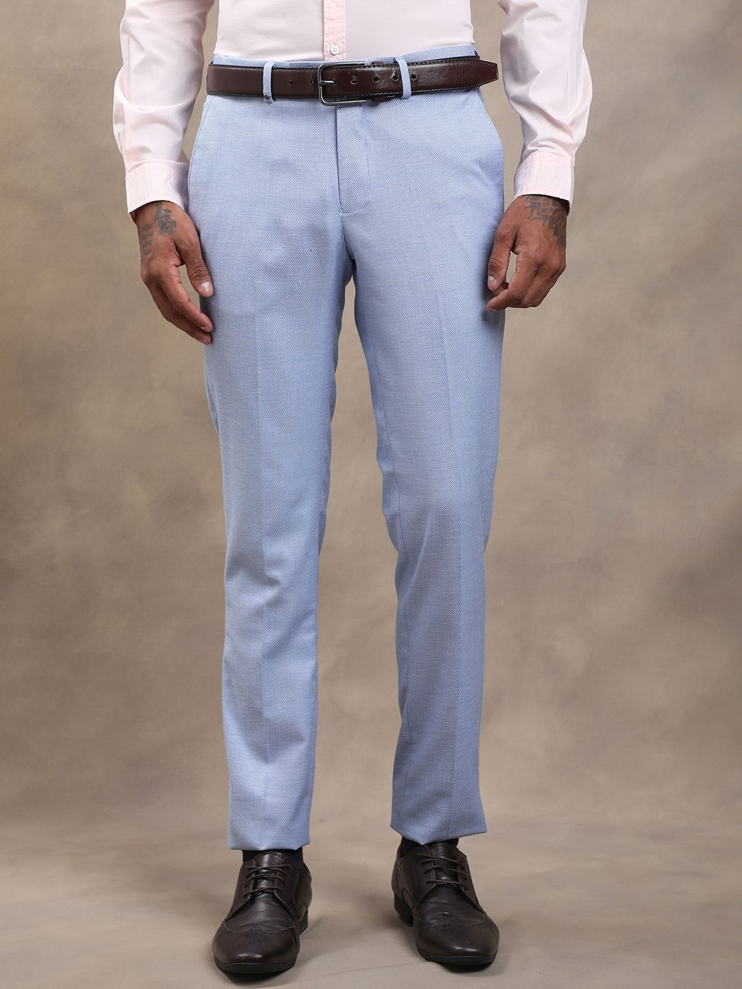 turtle Men Slim Fit Light Blue Linen Blend Trousers-picture-28