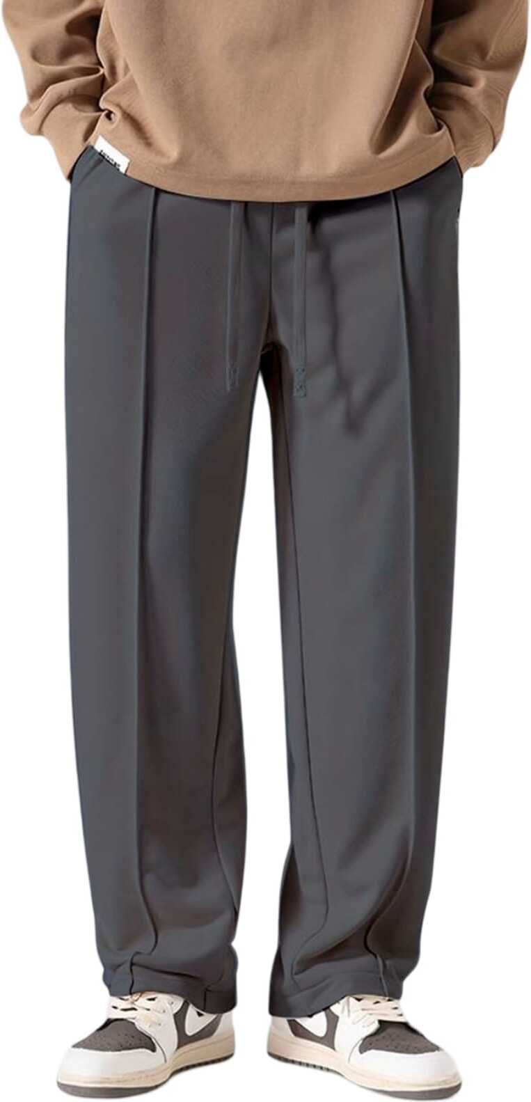 Men Loose Fit Grey Linen Blend Trousers