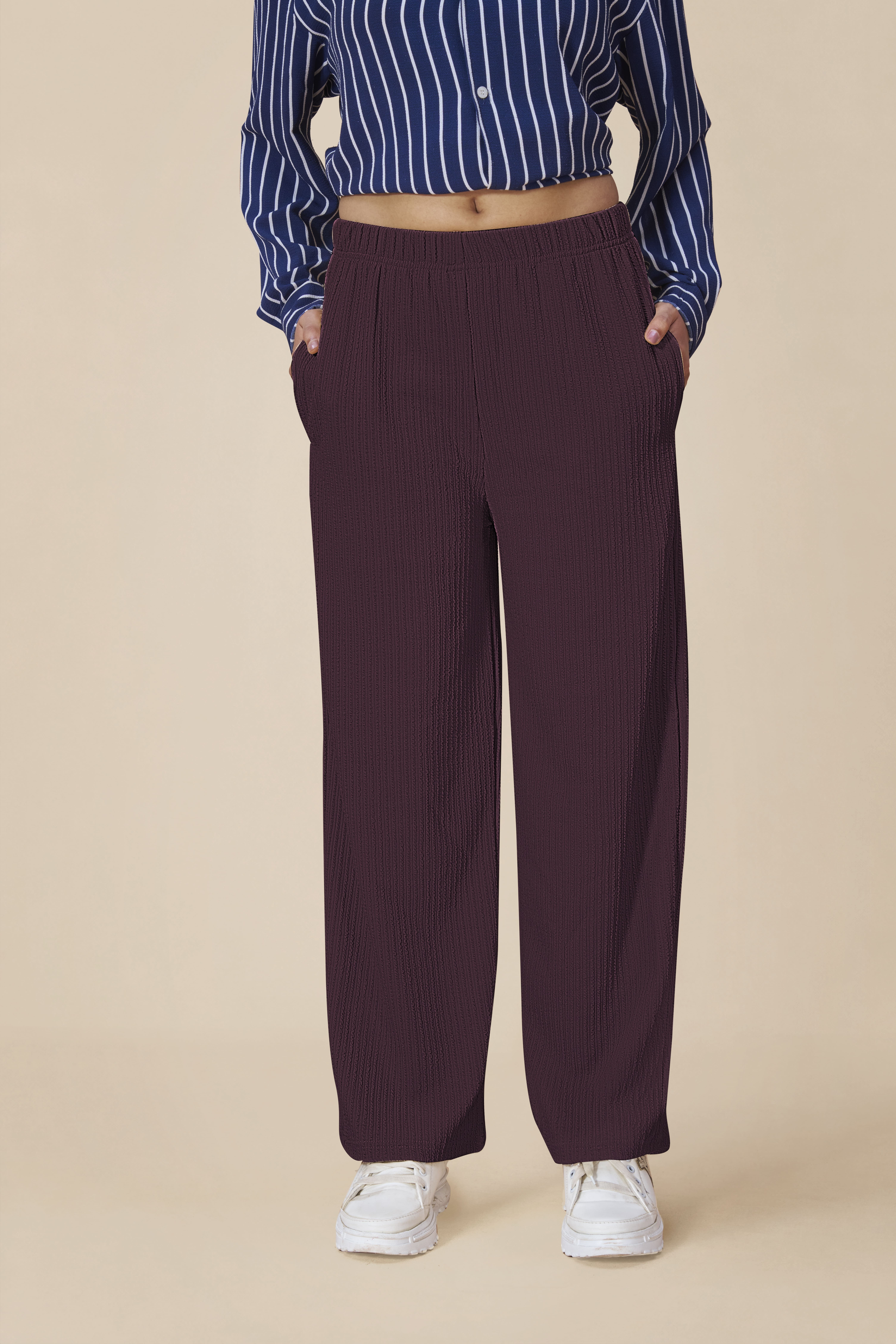 looksky Women Loose Fit Maroon Lycra Blend Trousers-picture-47