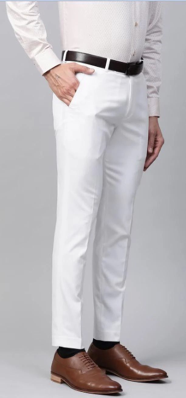 pesado Men Slim Fit White Cotton Blend Trousers-picture-23