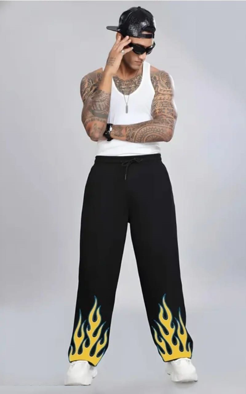 Men Regular Fit, Loose Fit Black Cotton Blend Trousers-image-15