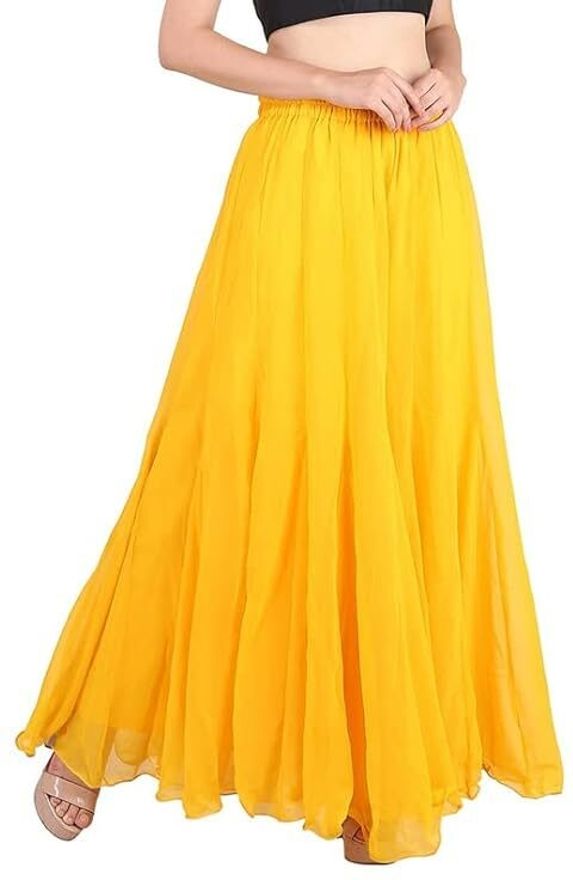 Women Flared Yellow Georgette Trousers