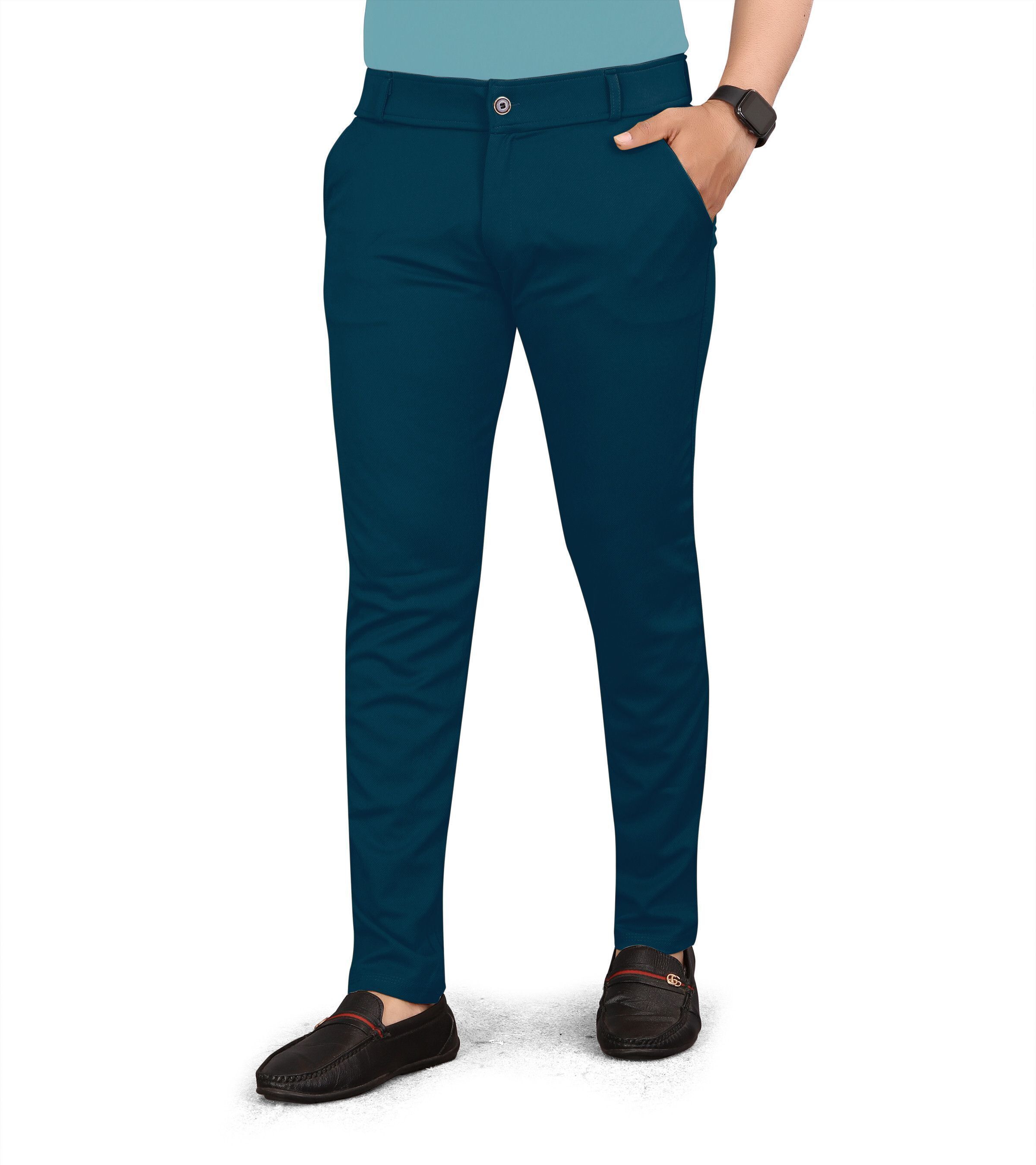 bidatsh trend Men Regular Fit Dark Blue Lycra Blend Trousers-picture-38
