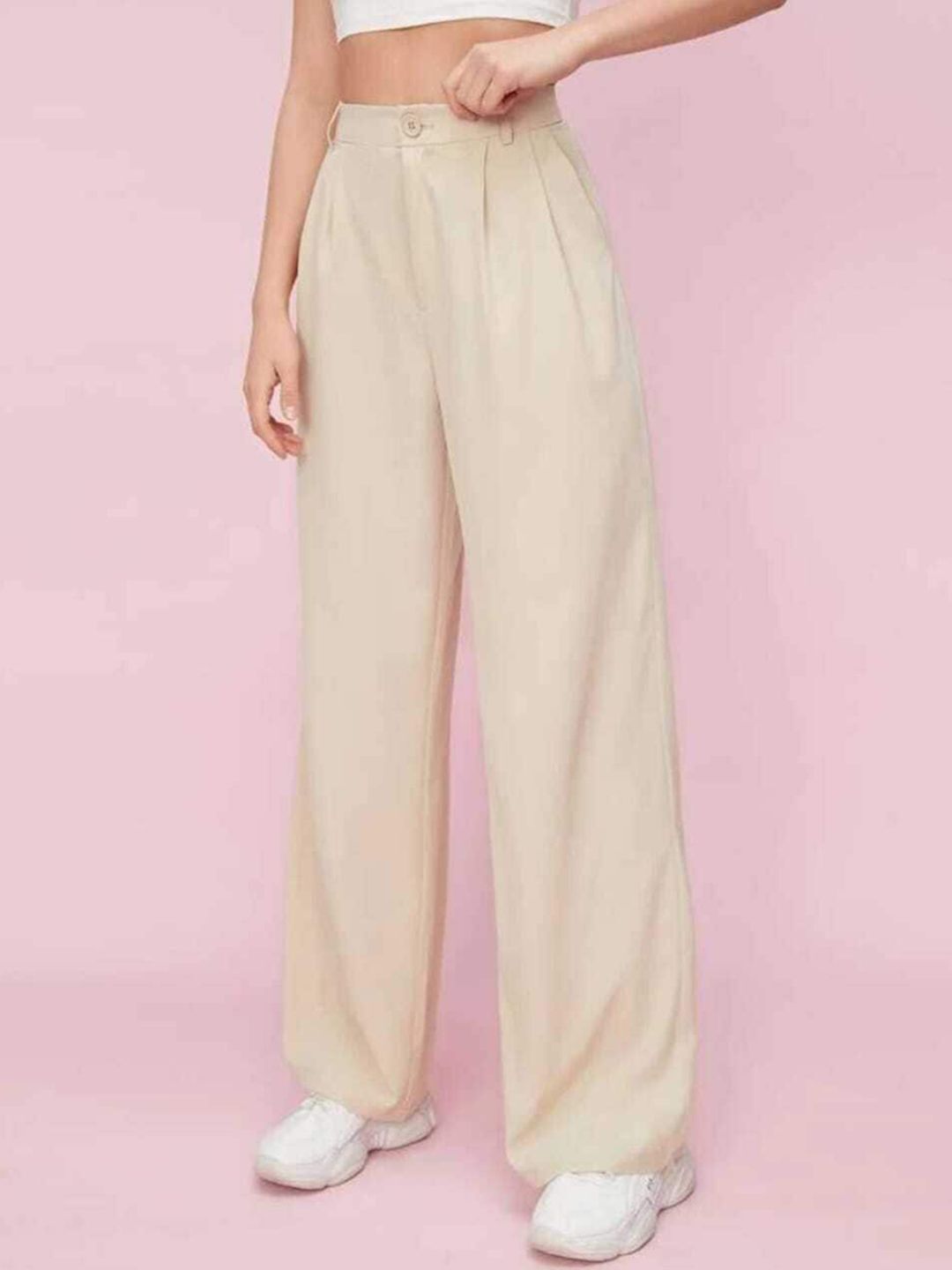 broadstar Women Loose Fit Beige Cotton Blend Trousers-picture-36
