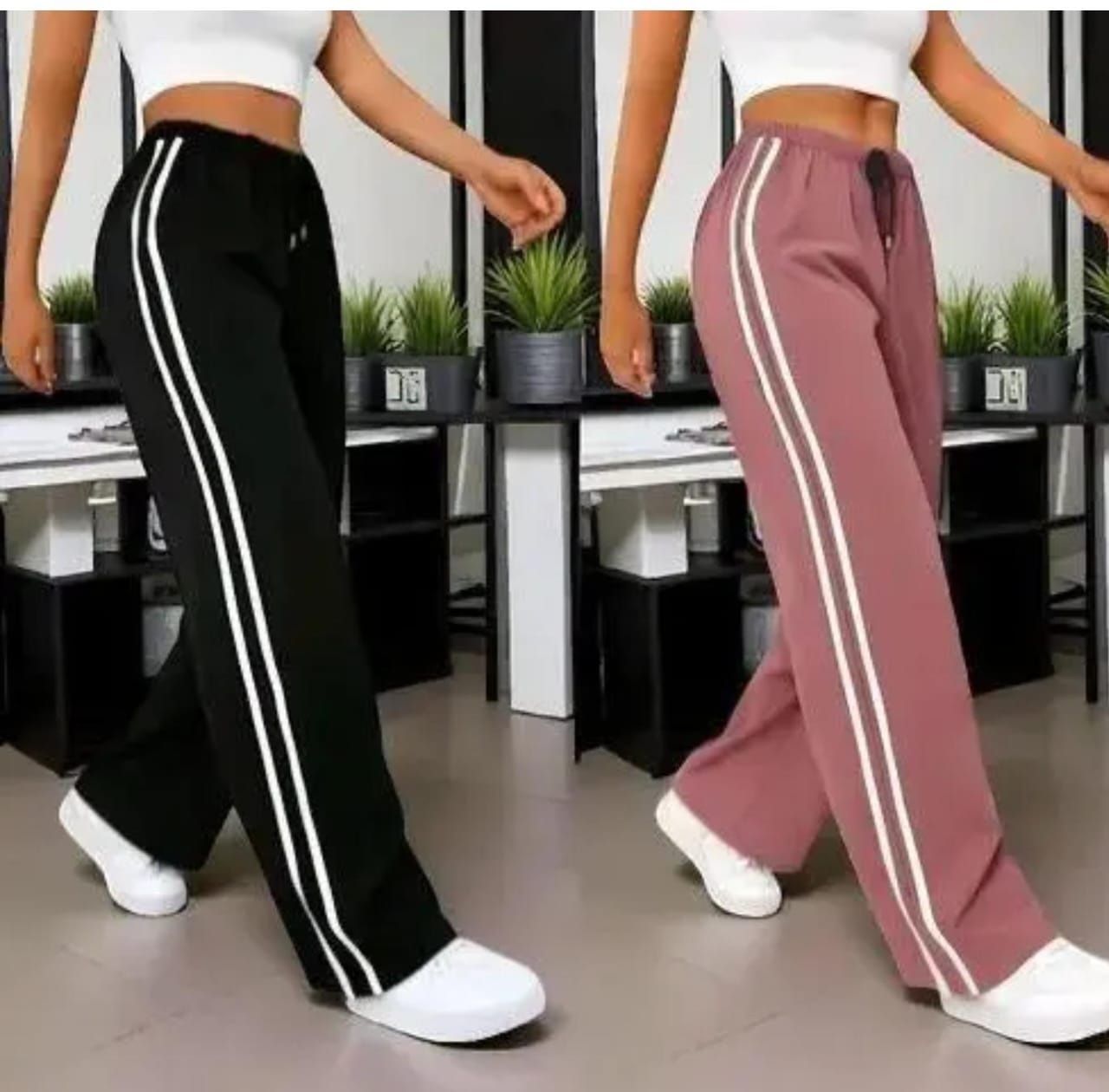 houseofcommen Pack of 2 Women Striped Black, Pink Track Pants-picture-17