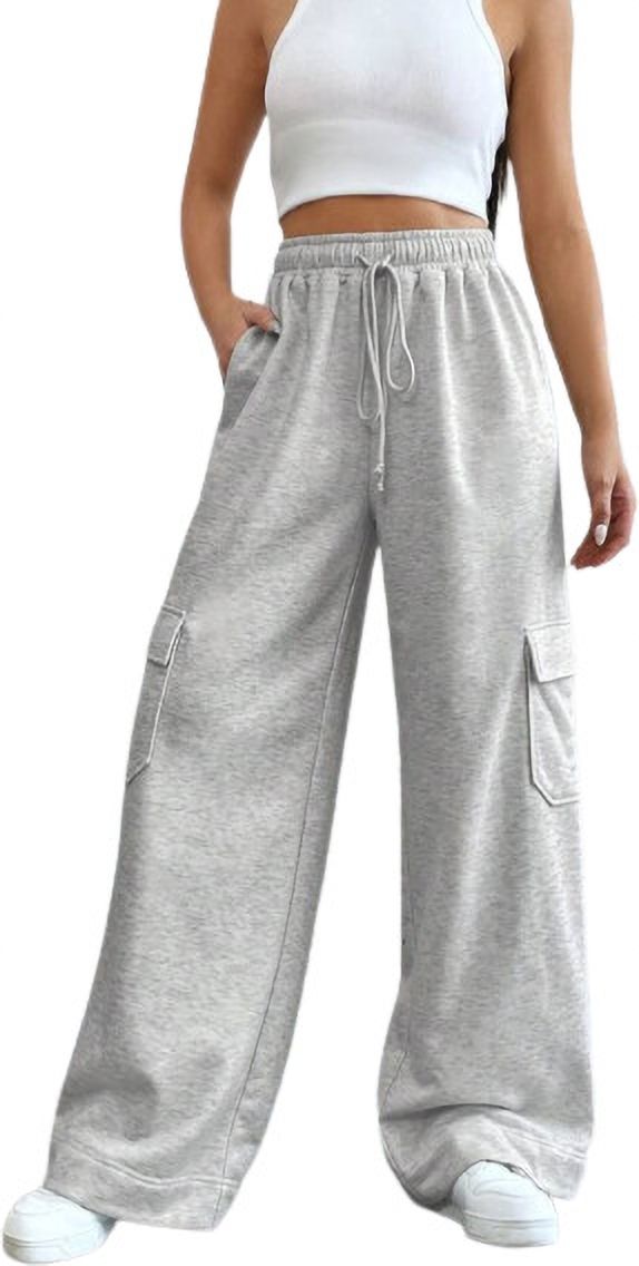 Women Flared Grey Cotton Blend Trousers-image-49