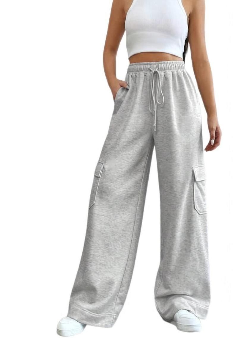 Women Flared Grey Cotton Blend Trousers-image-31