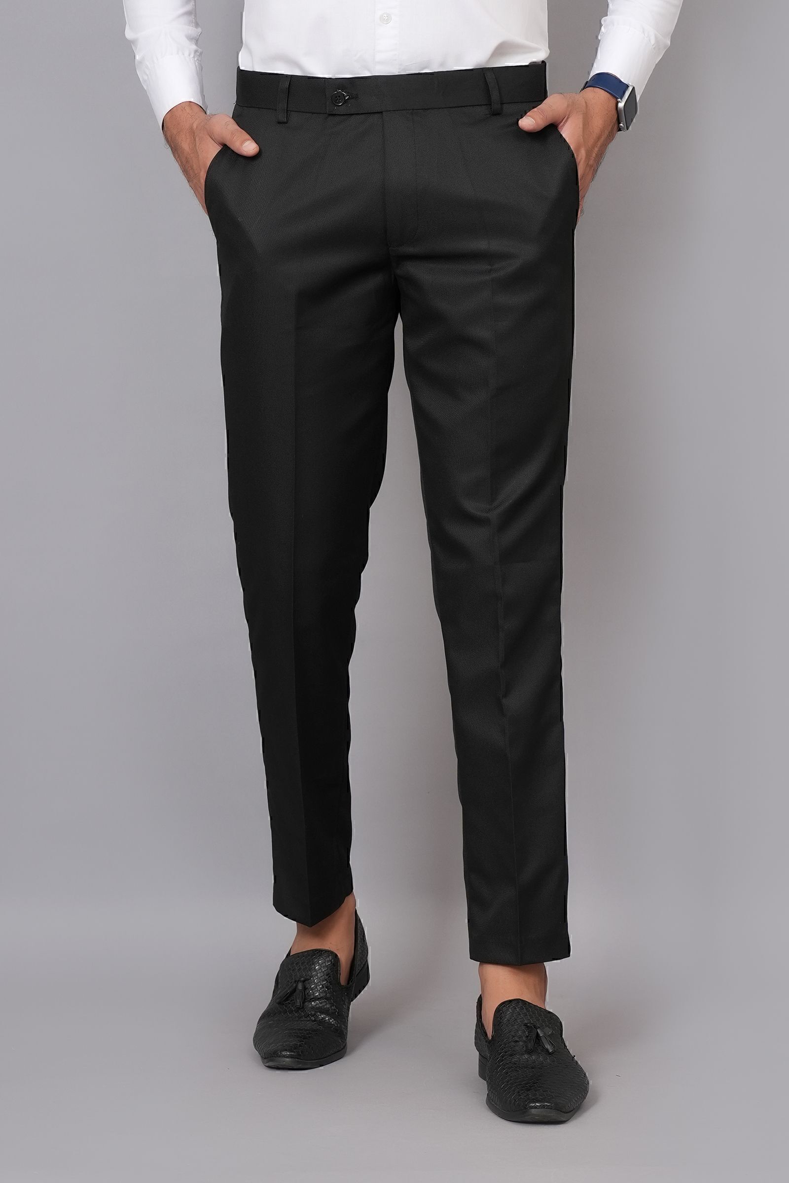 wearobics Men Regular Fit Black Cotton Blend Trousers-picture-16