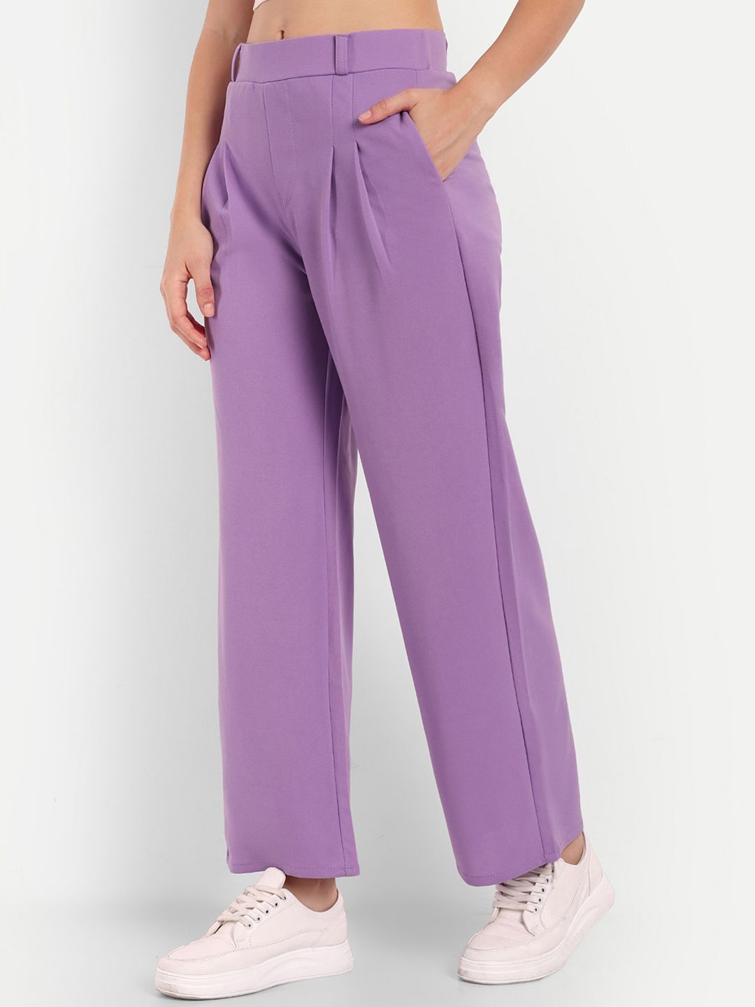 Women Loose Fit Purple Polyester Trousers-image-5