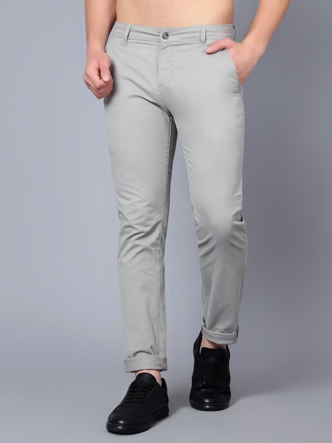 cantabil Men Regular Fit Grey Pure Cotton Trousers-picture-13