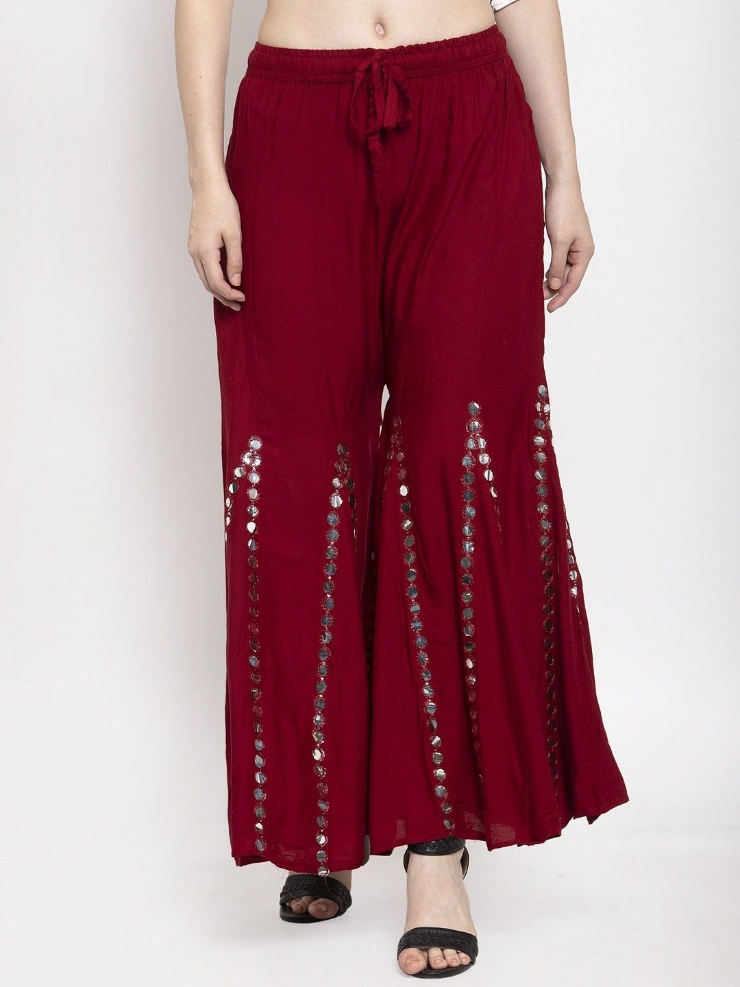 Women Relaxed Maroon Viscose Rayon Trousers