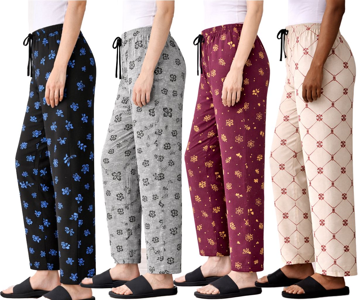 smile afra Pack of 4 Women Regular Fit Multicolor Cotton Blend Trousers-picture-30
