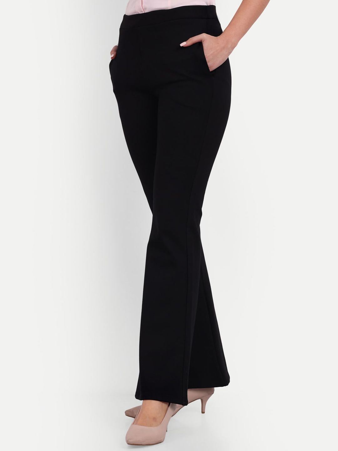 broadstar Women Flared Black Lycra Blend Trousers-picture-37