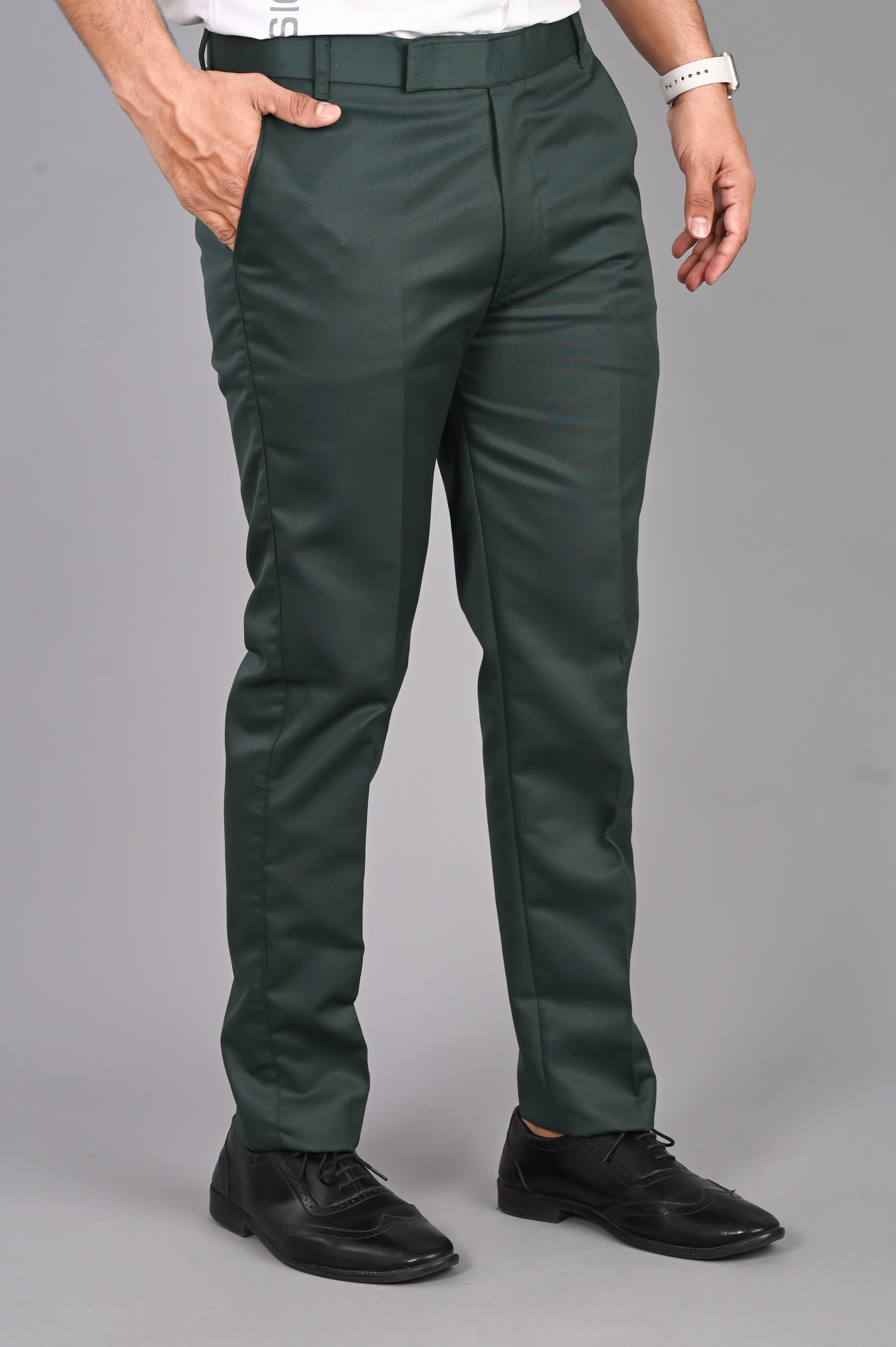Men Regular Fit Green Viscose Rayon Trousers