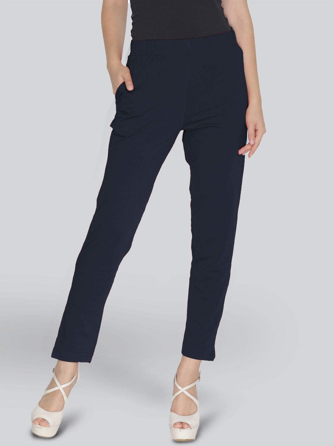 lyra Women Slim Fit Black Cotton Blend Trousers-picture-44