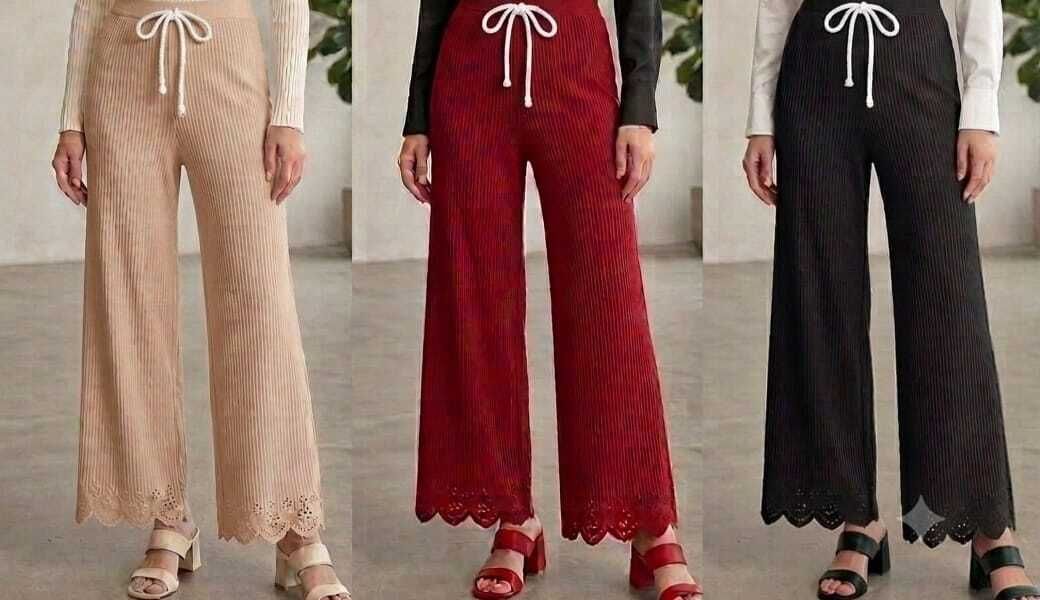 Pack of 3 Women Loose Fit Beige, Red, Black Lycra Blend Trousers-image-31