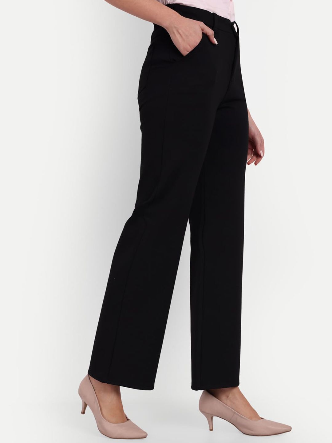 broadstar Women Loose Fit Black Lycra Blend Trousers-picture-3